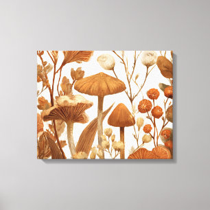 Impressão Em Tela Vintage Botanical Mushroom and Earthy Flora Waterc