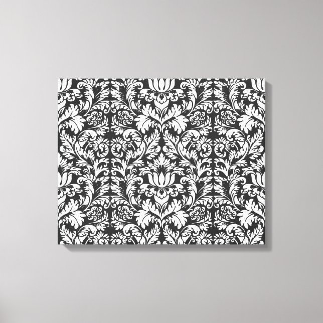 Impressão Em Tela Vintage Brocado de Renda de Damasco Preto e Branco (Frente)