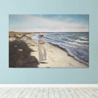 Vintage Coastal Seascape Woman pelo Oceano