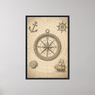 Impressão Em Tela Vintage Compass Engrave