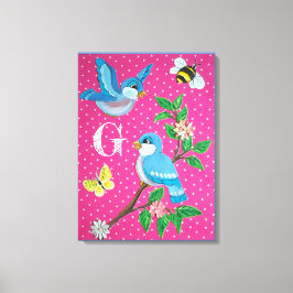 Impressão Em Tela Vintage de colagem de pássaros-azuis cor-de-rosa m