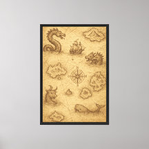 Vintage Engrave o Mapa Antigo com Monstros Marítim