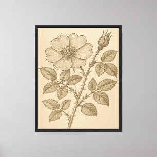Impressão Em Tela Vintage (Engrenação da Flor Botânica)