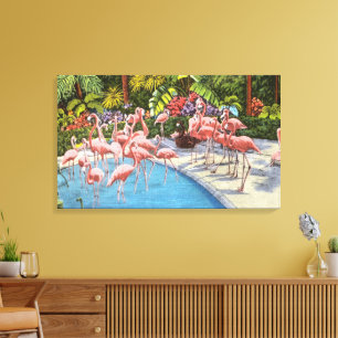 Impressão Em Tela Vintage Flamingos na Flórida