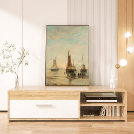 Impressão Em Tela Vintage Harbor Náutica Wall Art ships at Shore