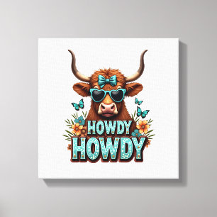 Impressão Em Tela Vintage Howdy Vaca das Terras Altas com Óculos de