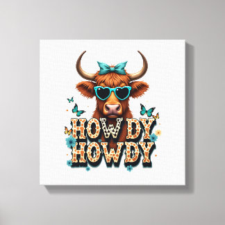 Impressão Em Tela Vintage Howdy Vaca das Terras Altas com Óculos de 