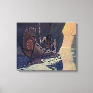 Impressão Em Tela Vintage Indian Canoe remando Sun Classic