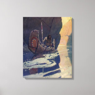 Impressão Em Tela Vintage Indian Canoe remando Sun Classic