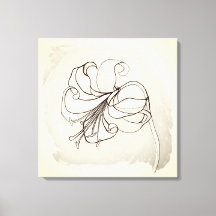 Vintage Lily Flower Ivory & Black Floral Drawing