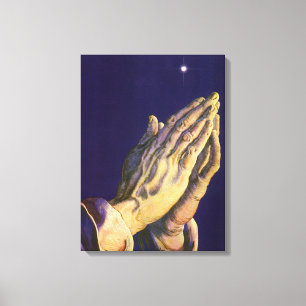 Impressão Em Tela Vintage Mãos Rezando com Estrela de Belém