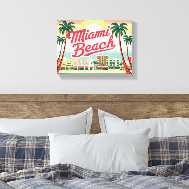 Impressão Em Tela Vintage Miami Beach, Florida (Insitu(Quarto))