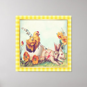 Impressão Em Tela Vintage Mostarda Amarela Páscoa Coelho e Arte Pint