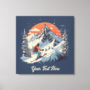 Impressão Em Tela Vintage Mountain Pine Skiing Laranja Sunset