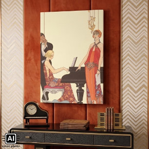 Impressão Em Tela Vintage Music, Arte Deco Cantora Pianista