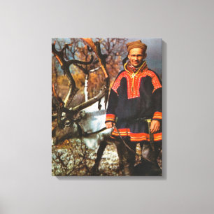 Impressão Em Tela Vintage Noruega, Lapland, Sami e rena