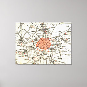 Impressão Em Tela Vintage Paris e mapa dos arredores (1890)