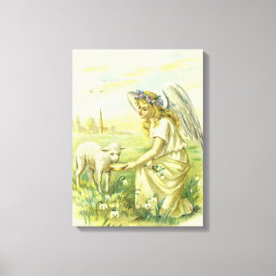 Impressão Em Tela Vintage Páscoa religiosa Anjo Vitoriano com Lamb