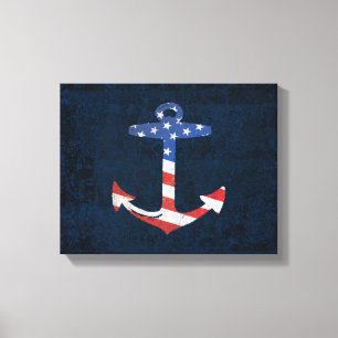Impressão Em Tela Vintage Patriotic American Flag Anchor Náutico dos