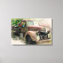 Vintage Pickup Truck W/Wild Flowers