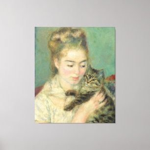 Impressão Em Tela Vintage Pierre Auguste Renoir Woman com um gato
