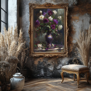 Impressão Em Tela Vintage Purple & White Rose Buquê Fine Art