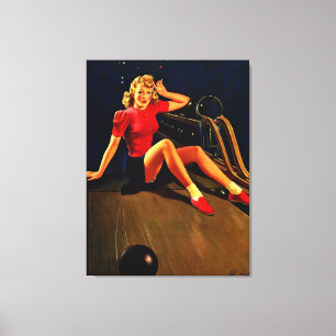 Impressão Em Tela Vintage Retro Al Buell Boliche Pin-up Girl