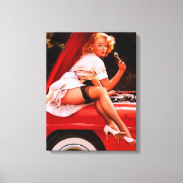 Impressão Em Tela Vintage Retro Car Mechanical Pinup Girl
