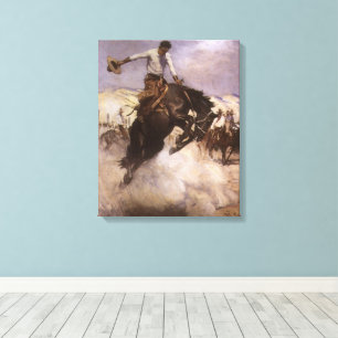 Impressão Em Tela Vintage Rodeo Cowboy, Breezy Riding by WHD Koerner