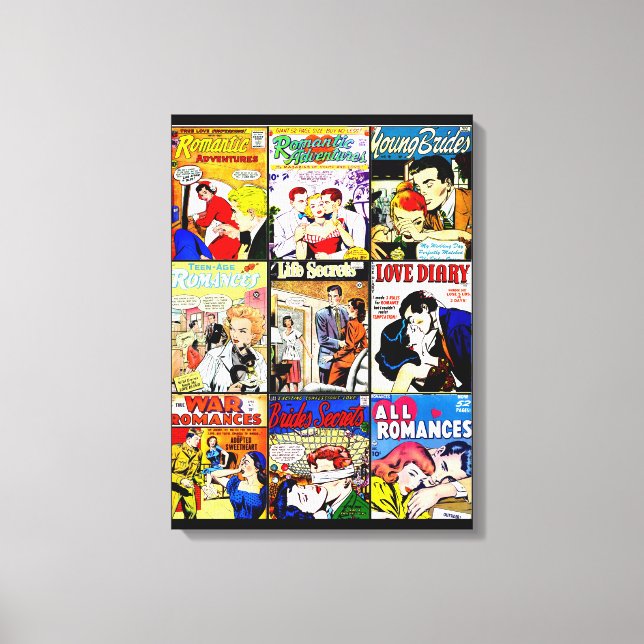 Impressão Em Tela Vintage Romance Comic Book Cover Collage (Frente)