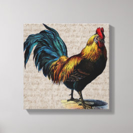 Impressão Em Tela Vintage Rooster e Colagem de Texto Antiquado - Per