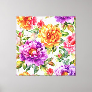 Impressão Em Tela Vintage Summer Bloom Watercolor Florals