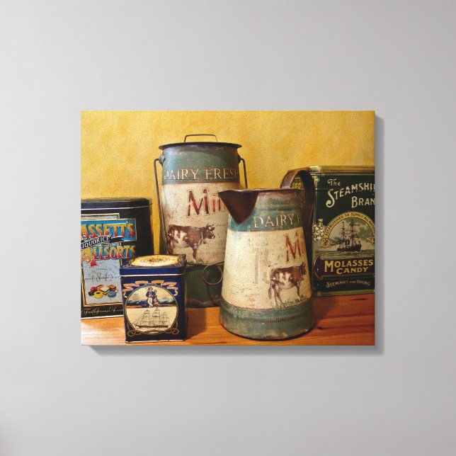 Impressão Em Tela Vintage Tins e Jugs (Frente)