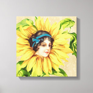Impressão Em Tela Vintage Victorian Lady Summer Sunflower, Nome