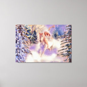 Impressão Em Tela Vintage Watercolor, da Mulher a cavalgar a cavalo