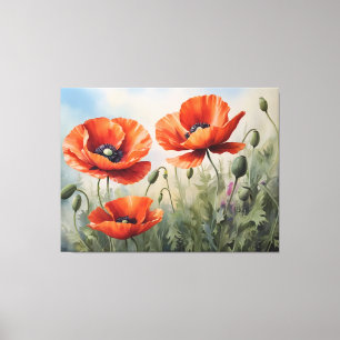 Impressão Em Tela Vintage Watercolor Poppies Art Elegante Floral