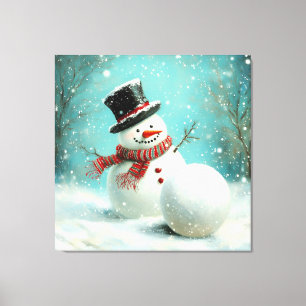 Impressão Em Tela Vintage Whimsical Winter Snowman Joy