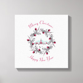 Impressão Em Tela Vintage Winter Church Scende com a coroa de Natal