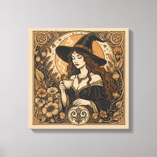 Impressão Em Tela Vintage Witch Tea Time (Frente)