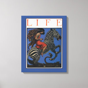 Impressão Em Tela Vintage Zebra com Art Nouveau Woman Rider