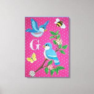 Impressão Em Tela Vintagem de Colagem Bluebird Rosa Personalizada