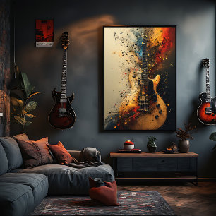 Impressão Em Tela Violão Splatter Pintura Música Rock