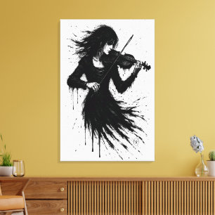 Impressão Em Tela Violinista Nascido da Tinta na Tempestade de Som