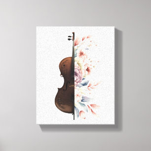Impressão Em Tela Violino entre flores. Buquê de flores.