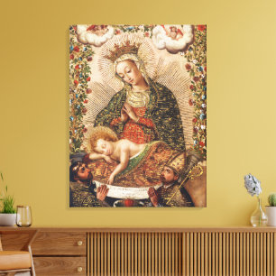Impressão Em Tela Virgem da Escola Cuzco Adorando o Menino Jesus
