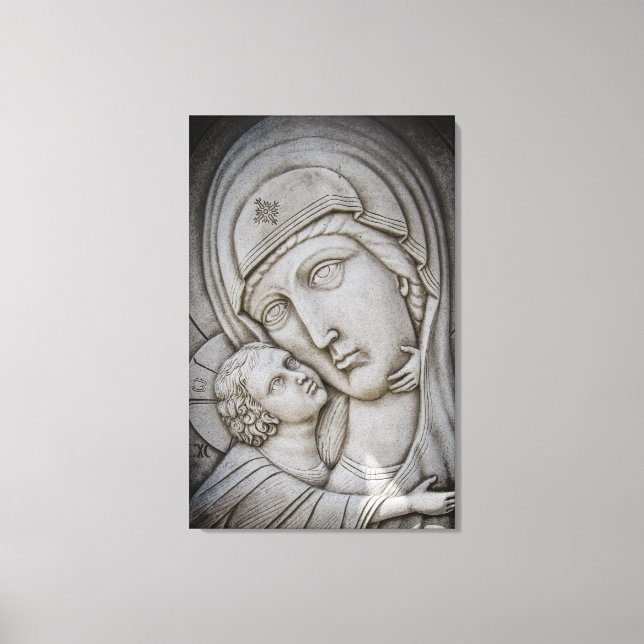 Impressão Em Tela Virgem Maria e Jesus (Frente)
