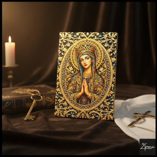 Impressão Em Tela Virgem Maria Reverência Dourada