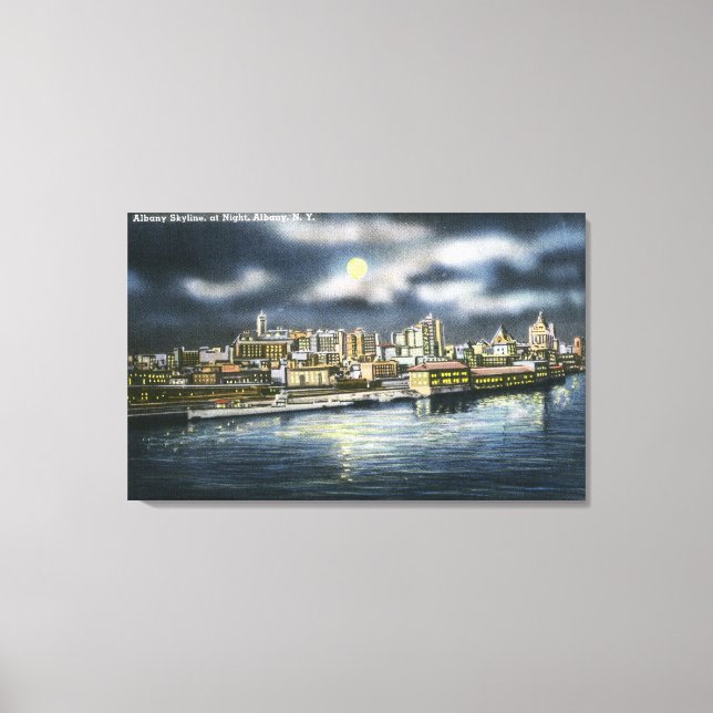 Impressão Em Tela Visão de Albany Skyline à Noite (Frente)