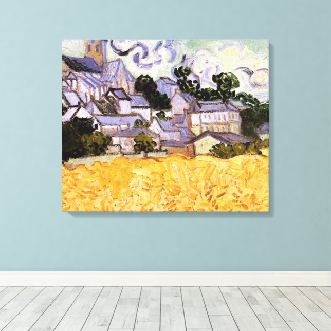 Impressão Em Tela Visão dos Auvers com a Igreja por Vincent van Gogh (Insitu(piso de madeira))