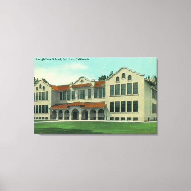 Impressão Em Tela Visão Exterior da Escola Longfellow (Frente)